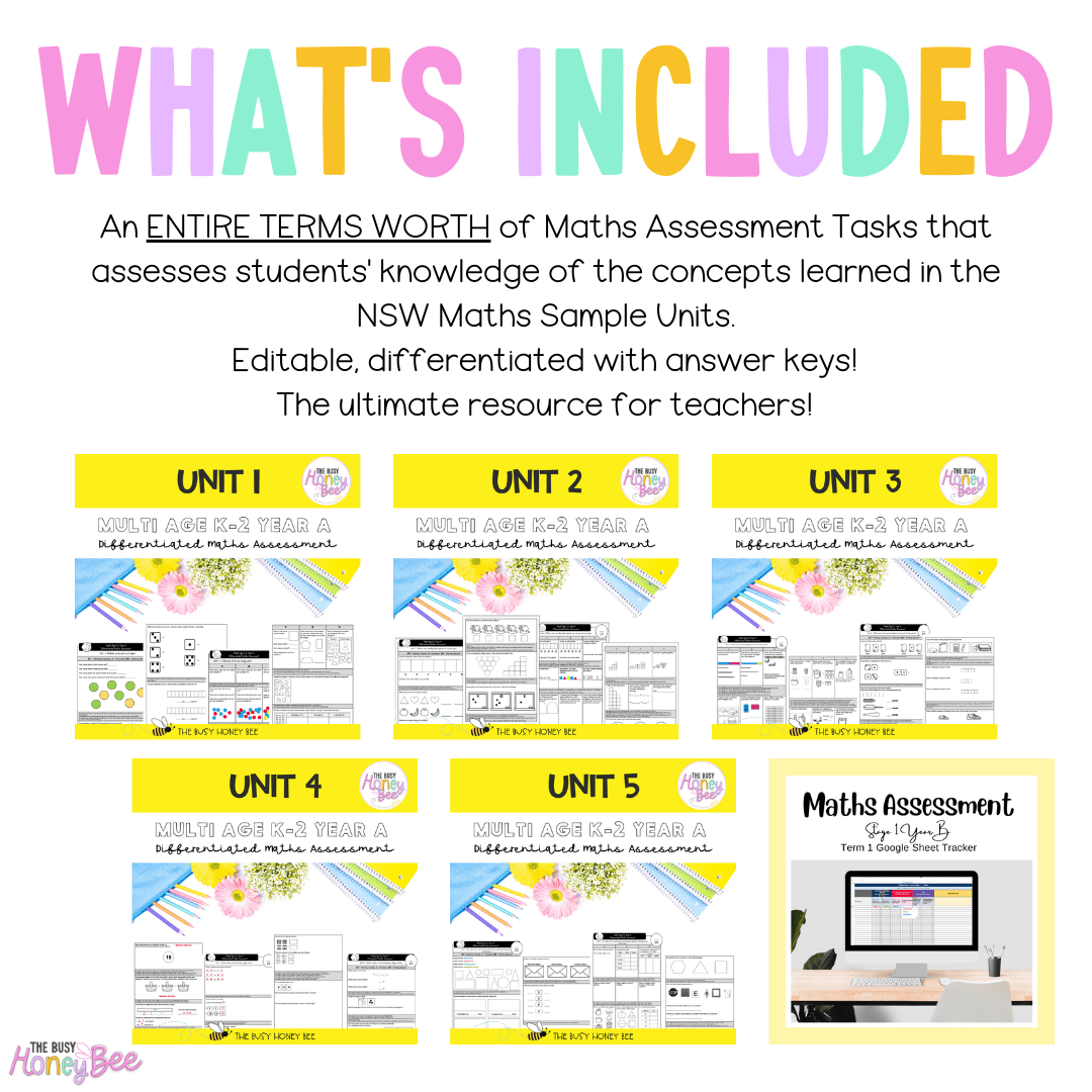 Multi Age K-2 Year A Differentiated NSW Maths Assessment Term 1 Mega Bundle - Assessment