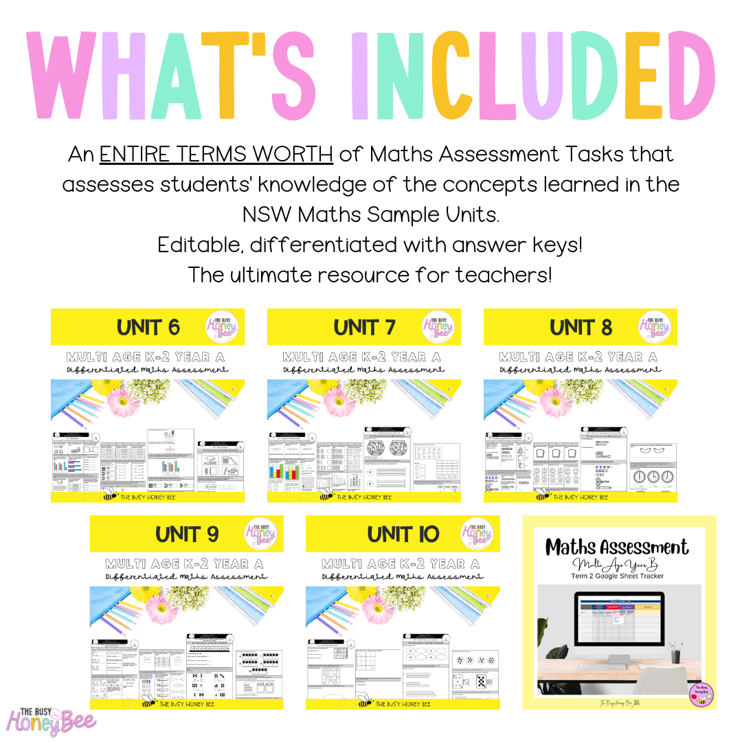 Multi Age K-2 Year A Differentiated NSW Maths Assessment Term 2 Mega Bundle - Assessment