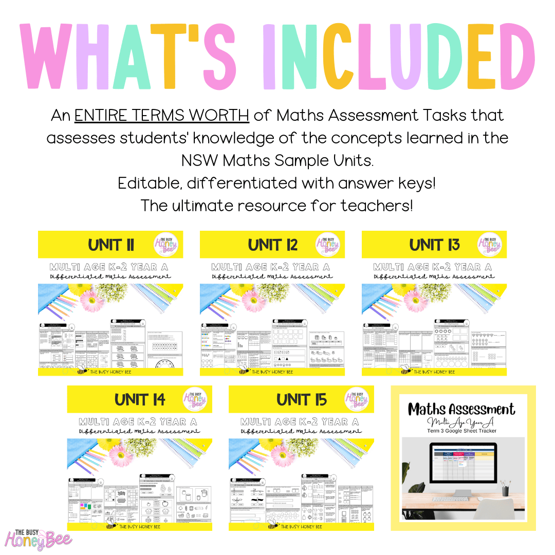 Multi Age K-2 Year A Differentiated NSW Maths Assessment Term 3 Mega Bundle - Assessment