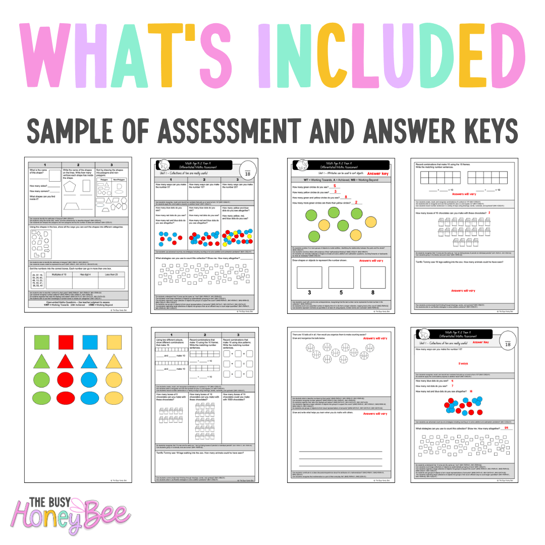 Multi Age K-2 Year A Differentiated NSW Maths Assessment Unit 1 - Assessment