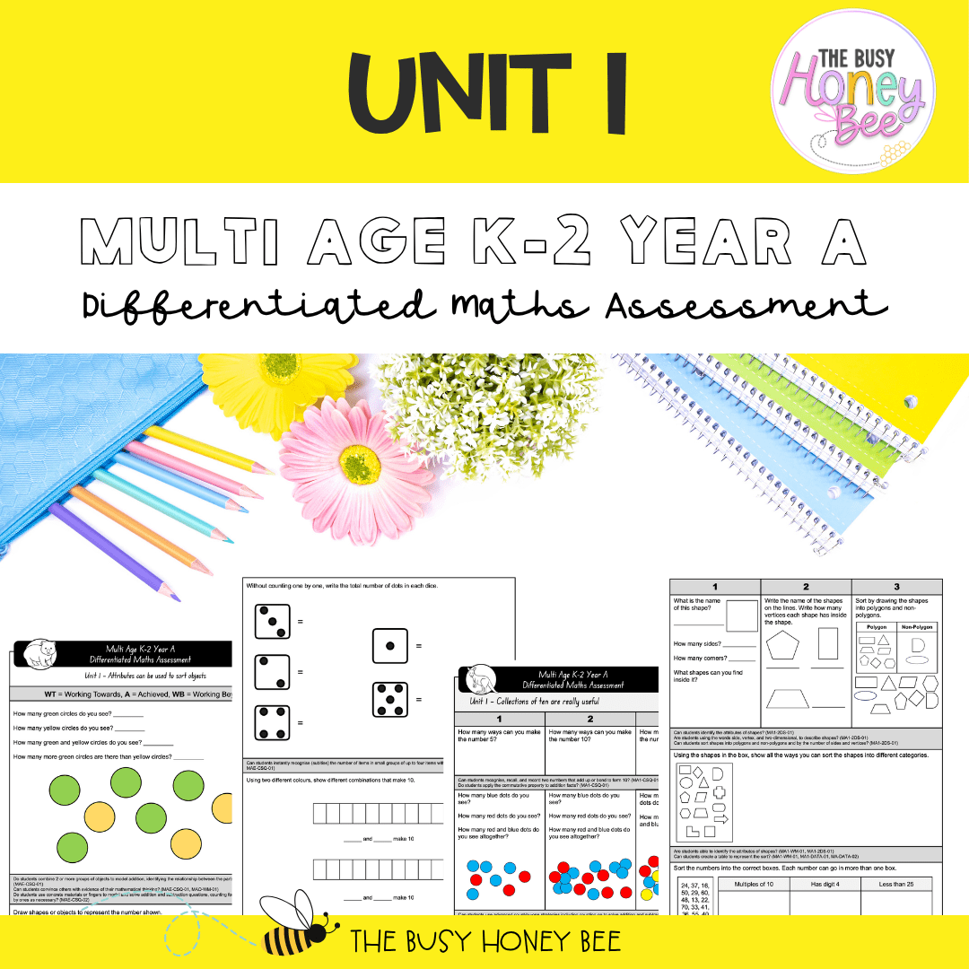 Multi Age K-2 Year A Differentiated NSW Maths Assessment Unit 1 - Assessment