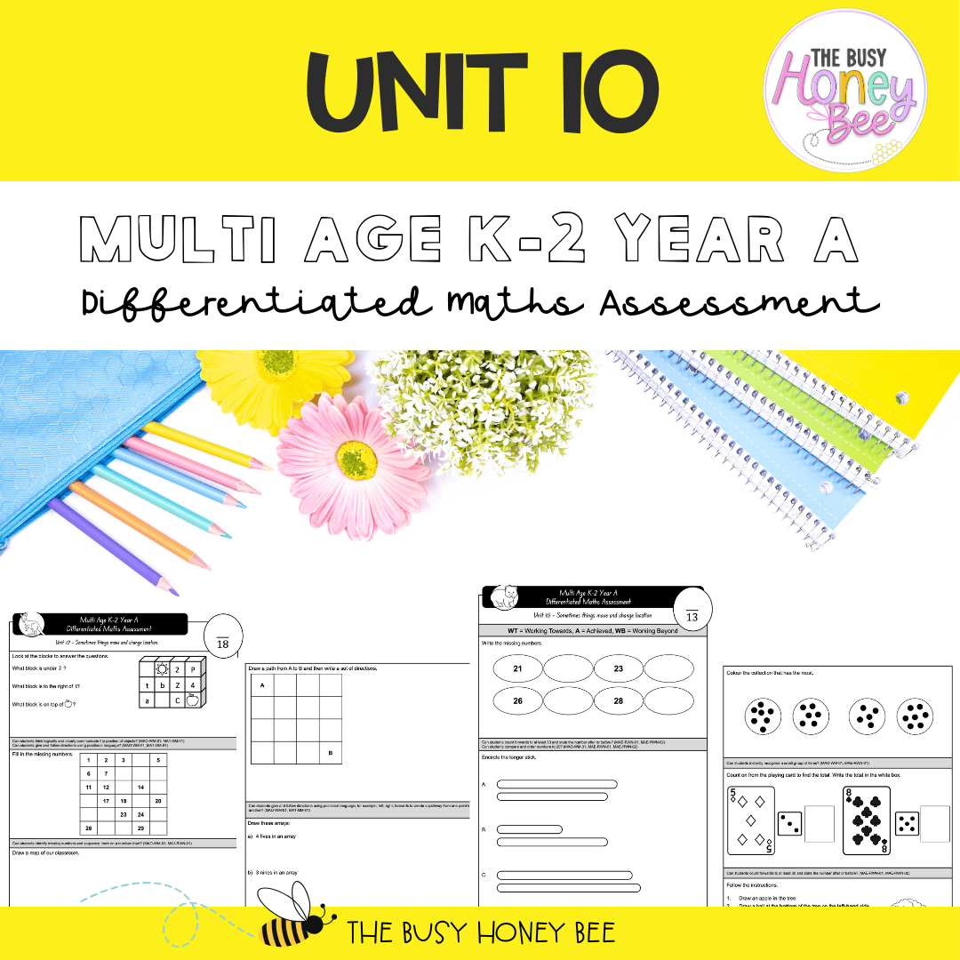Multi Age K-2 Year A Differentiated NSW Maths Assessment Unit 10 - Assessment