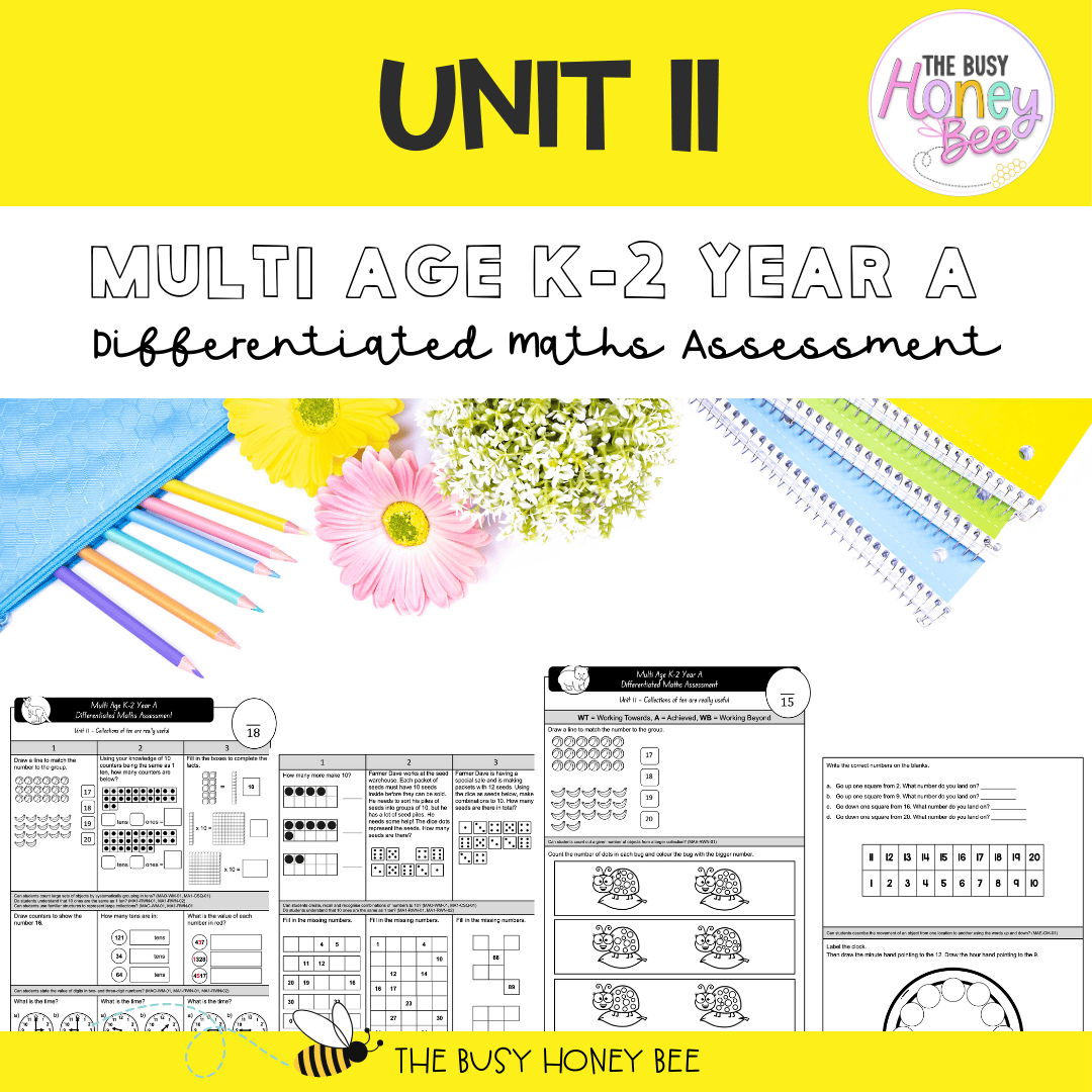 Multi Age K-2 Year A Differentiated NSW Maths Assessment Unit 11 - Assessment