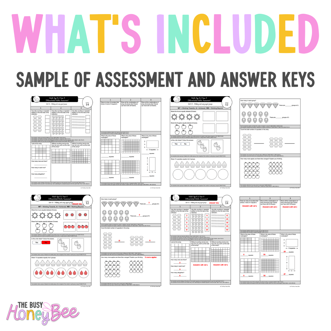 Multi Age K-2 Year A Differentiated NSW Maths Assessment Unit 13 - Assessment