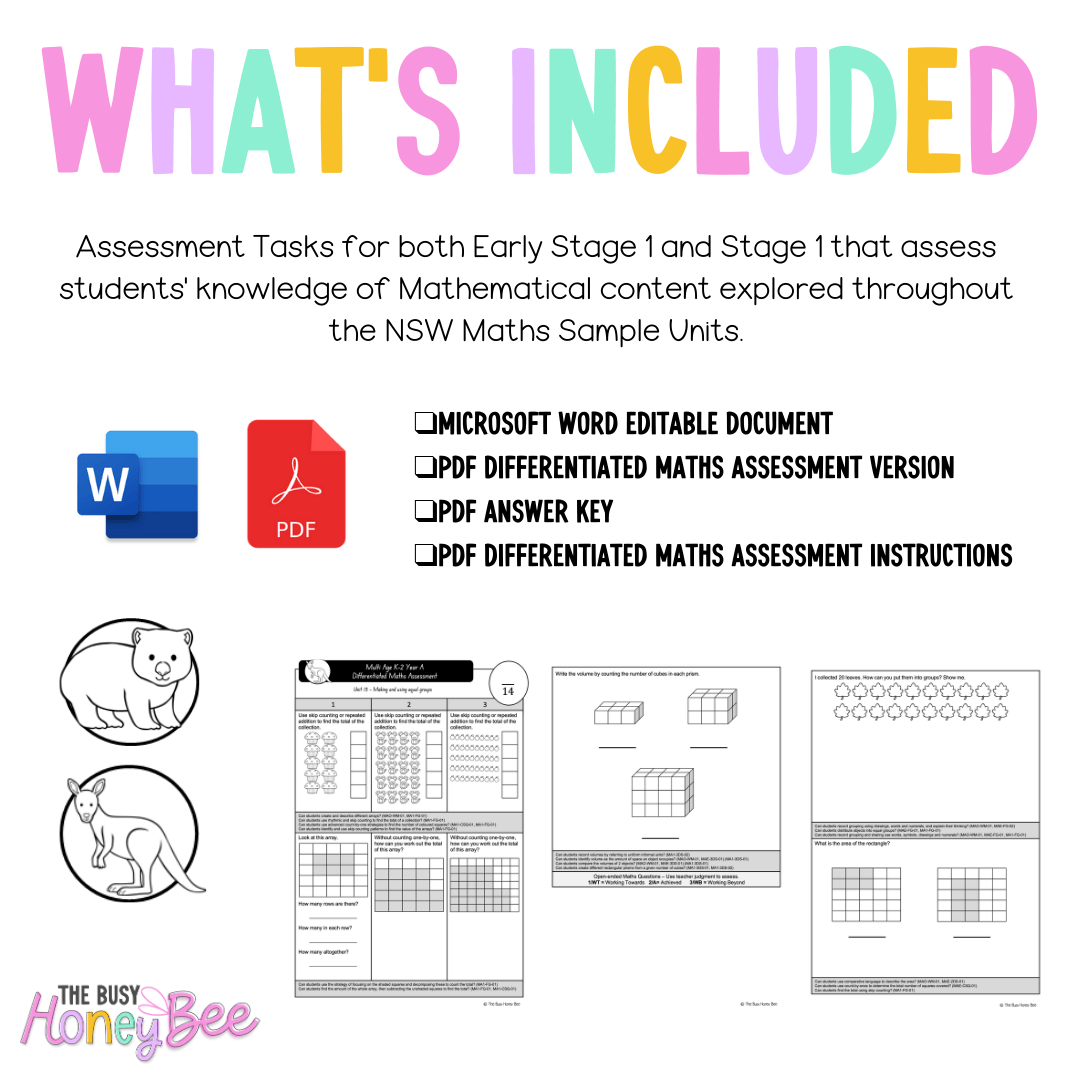 Multi Age K-2 Year A Differentiated NSW Maths Assessment Unit 13 - Assessment