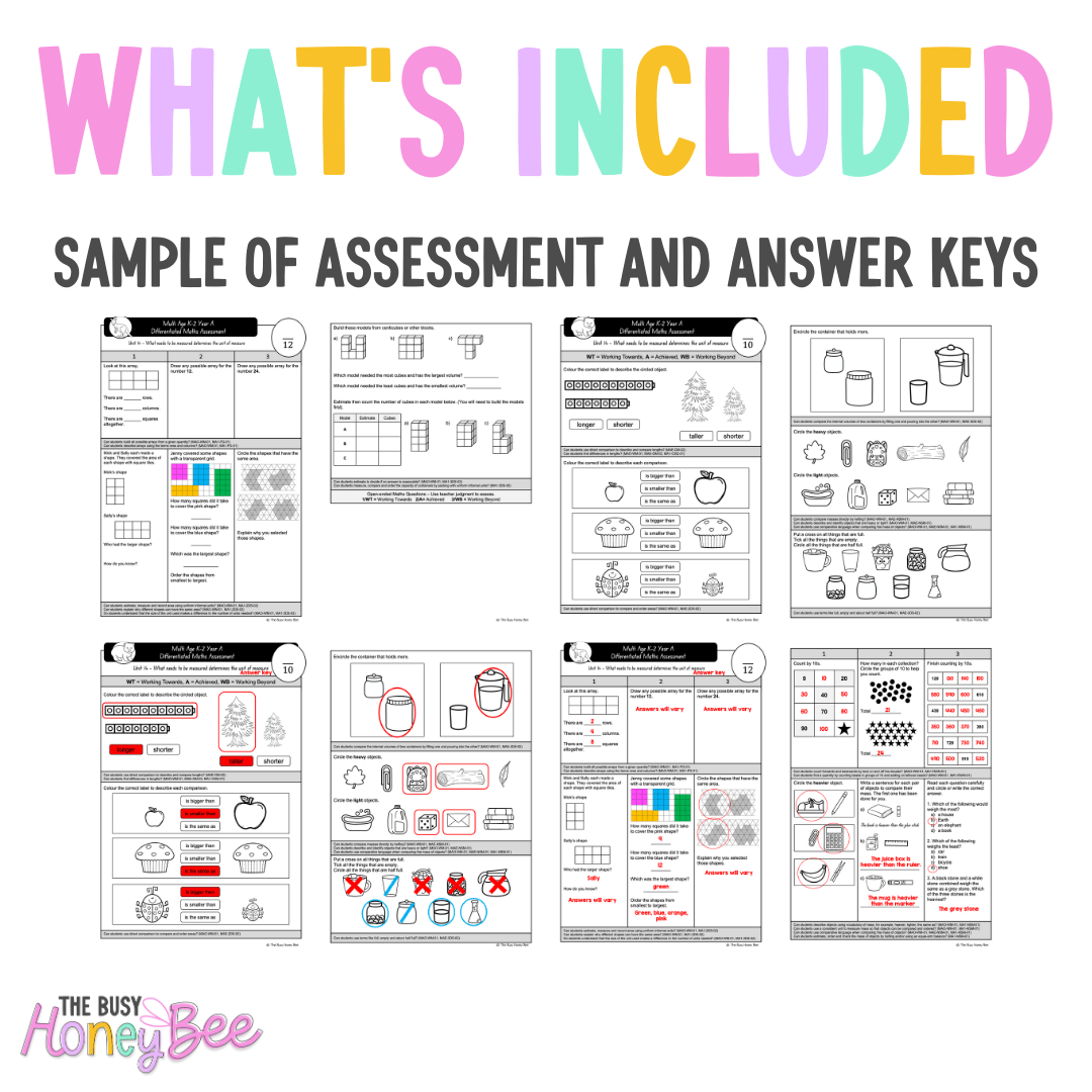 Multi Age K-2 Year A Differentiated NSW Maths Assessment Unit 14 - Assessment