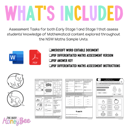 Multi Age K-2 Year A Differentiated NSW Maths Assessment Unit 14 - Assessment