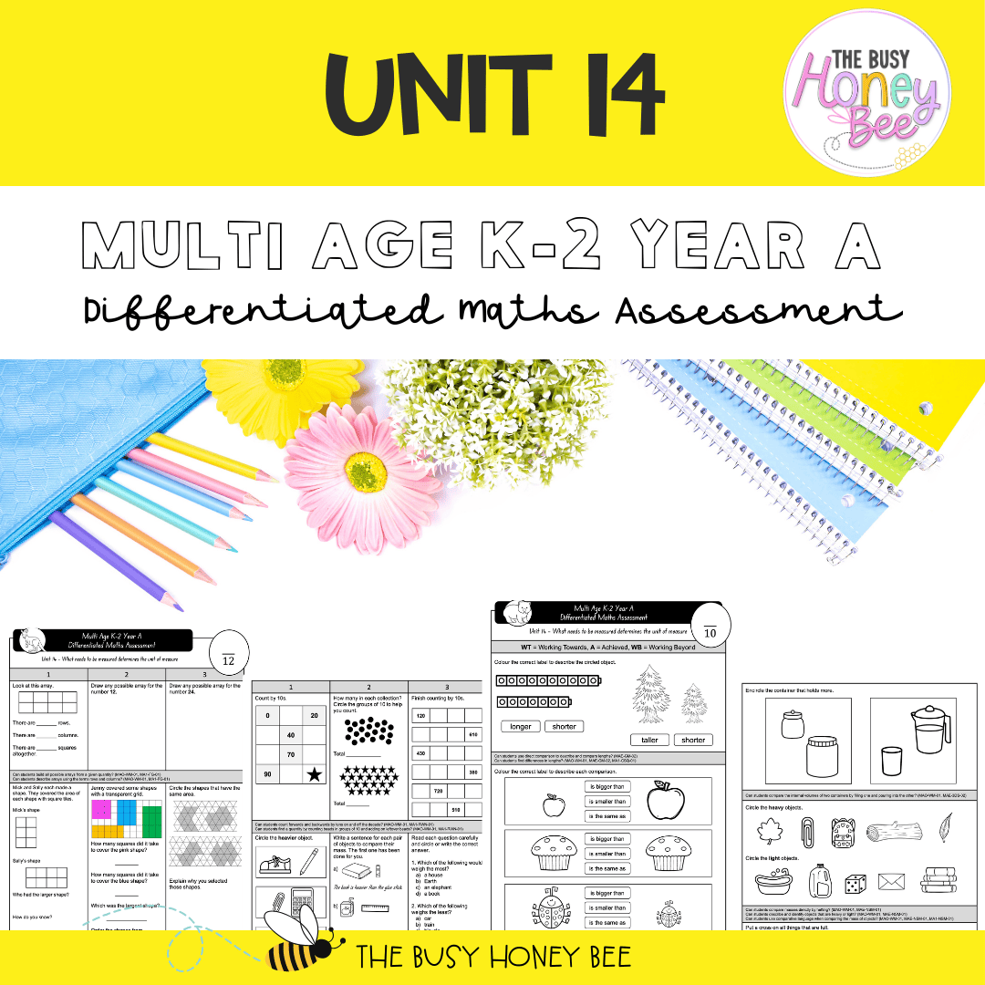 Multi Age K-2 Year A Differentiated NSW Maths Assessment Unit 14 - Assessment