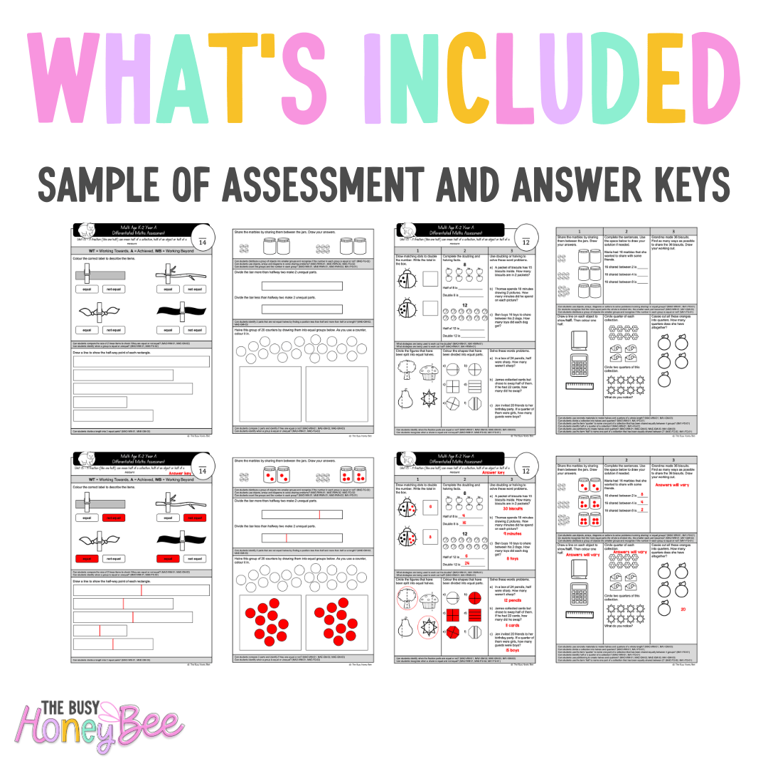 Multi Age K-2 Year A Differentiated NSW Maths Assessment Unit 15 - Assessment