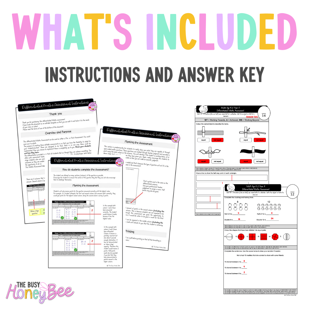 Multi Age K-2 Year A Differentiated NSW Maths Assessment Unit 15 - Assessment