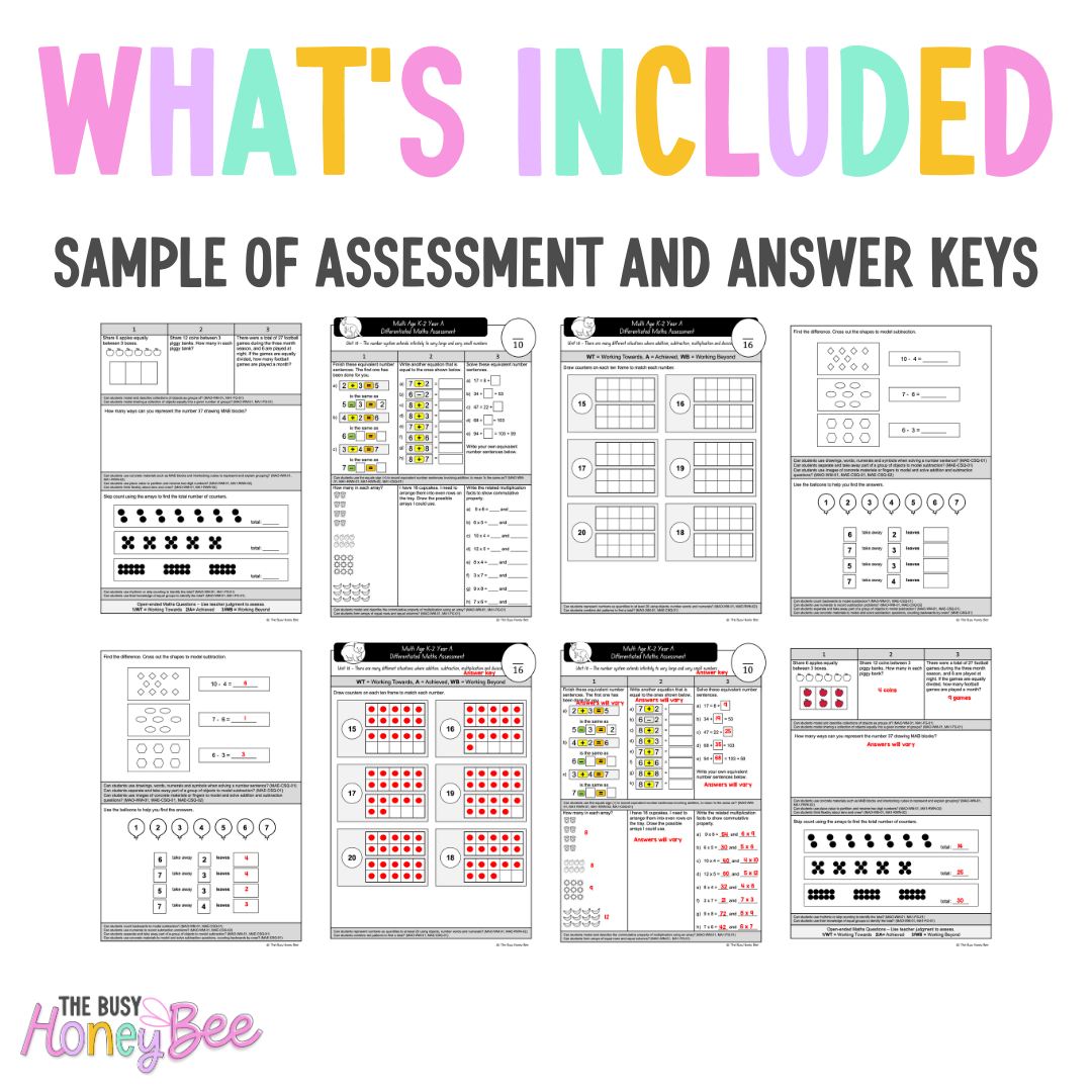 Multi Age K-2 Year A Differentiated NSW Maths Assessment Unit 16 - Assessment