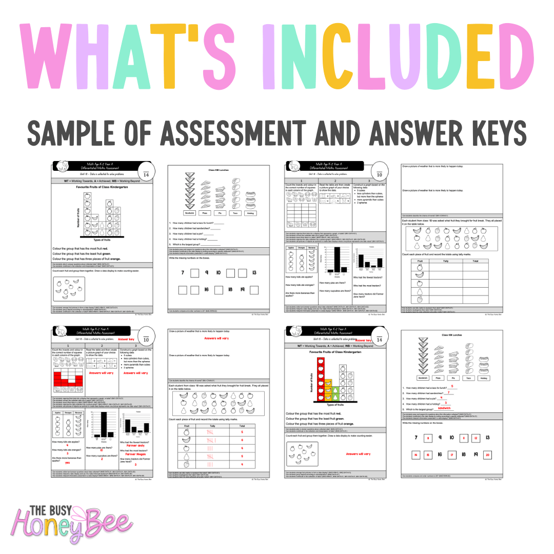 Multi Age K-2 Year A Differentiated NSW Maths Assessment Unit 18 - Assessment