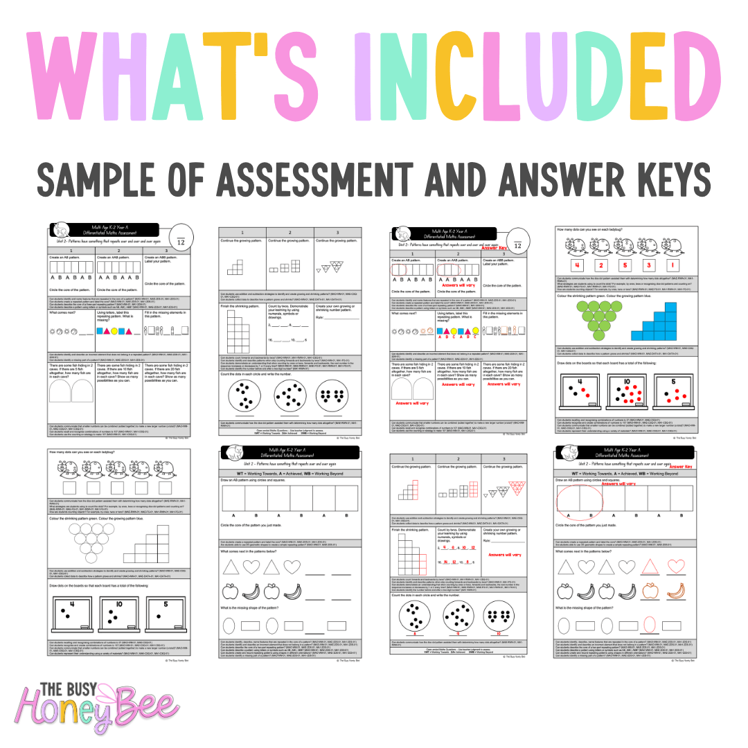 Multi Age K-2 Year A Differentiated NSW Maths Assessment Unit 2 - Assessment