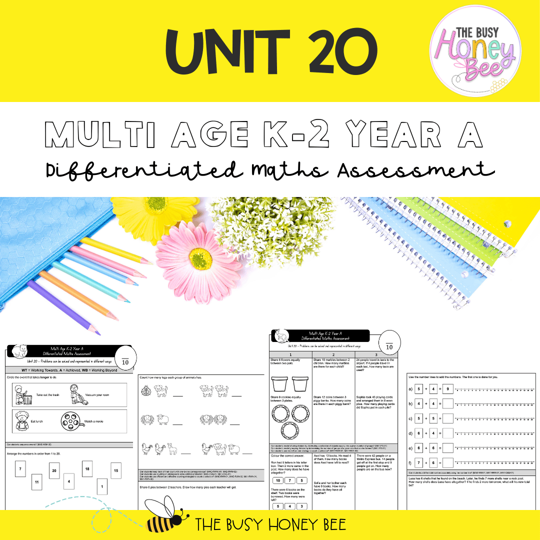 Multi Age K-2 Year A Differentiated NSW Maths Assessment Unit 20 - Assessment