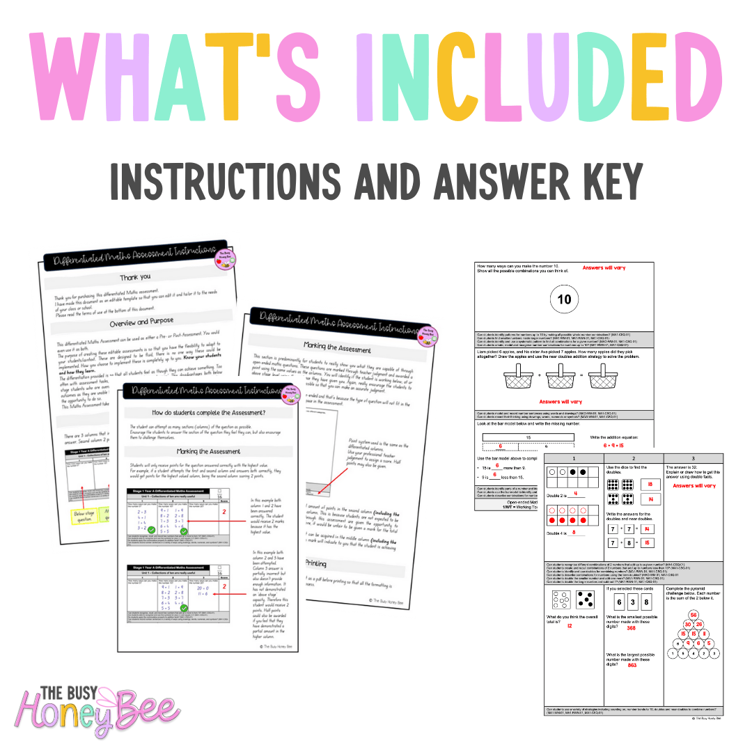 Multi Age K-2 Year A Differentiated NSW Maths Assessment Unit 4 - Assessment