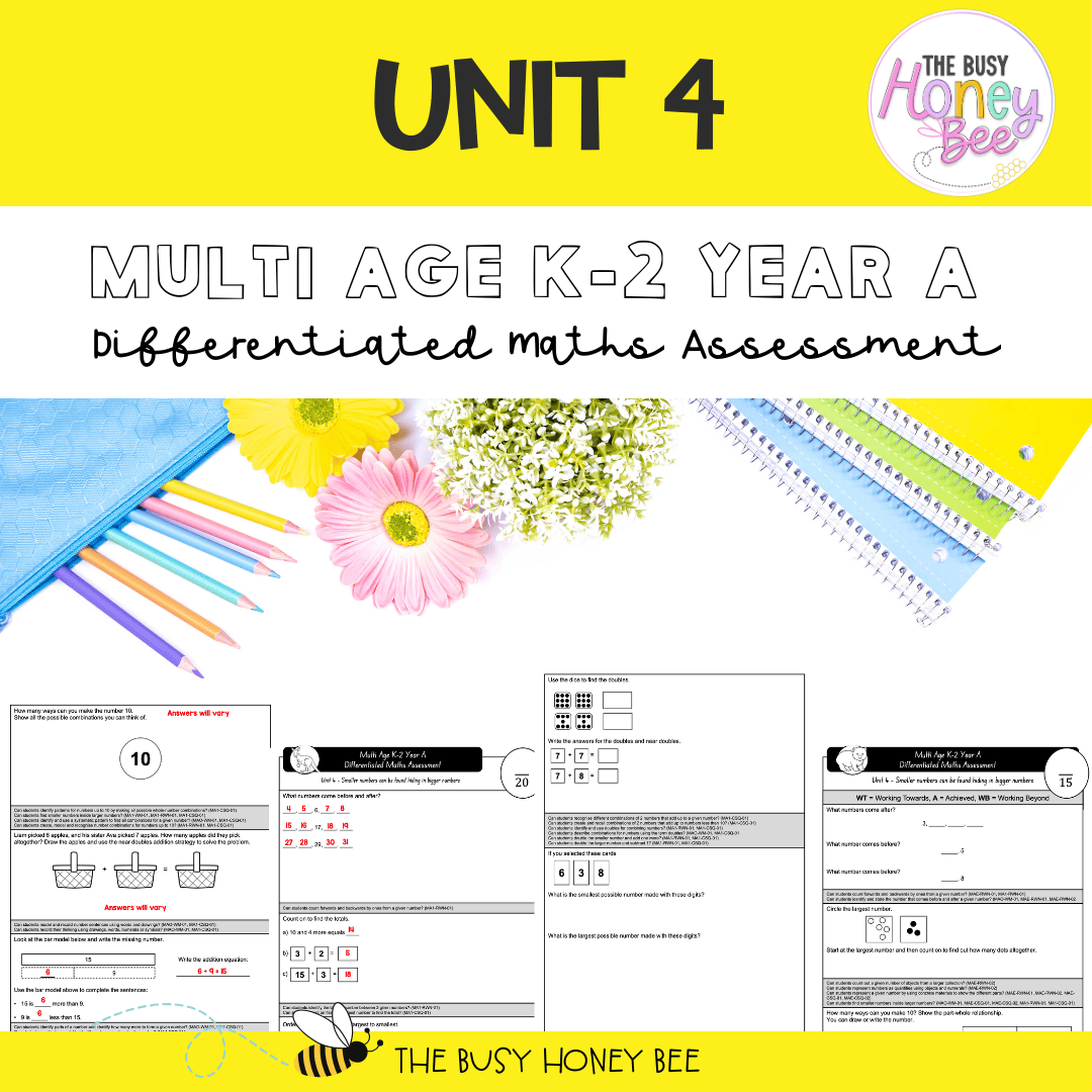 Multi Age K-2 Year A Differentiated NSW Maths Assessment Unit 4 - Assessment