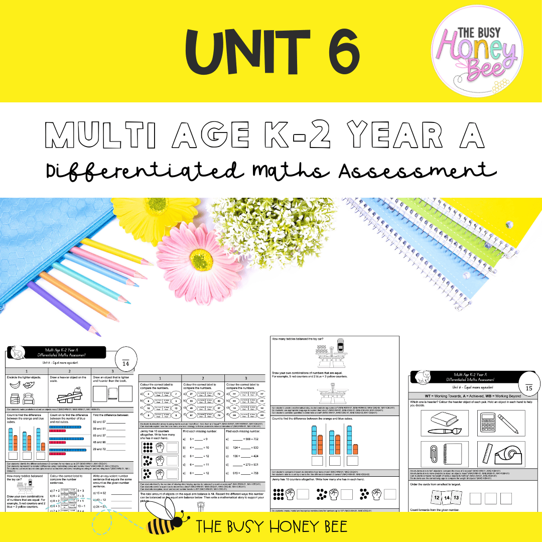 Multi Age K-2 Year A Differentiated NSW Maths Assessment Unit 6 - Assessment