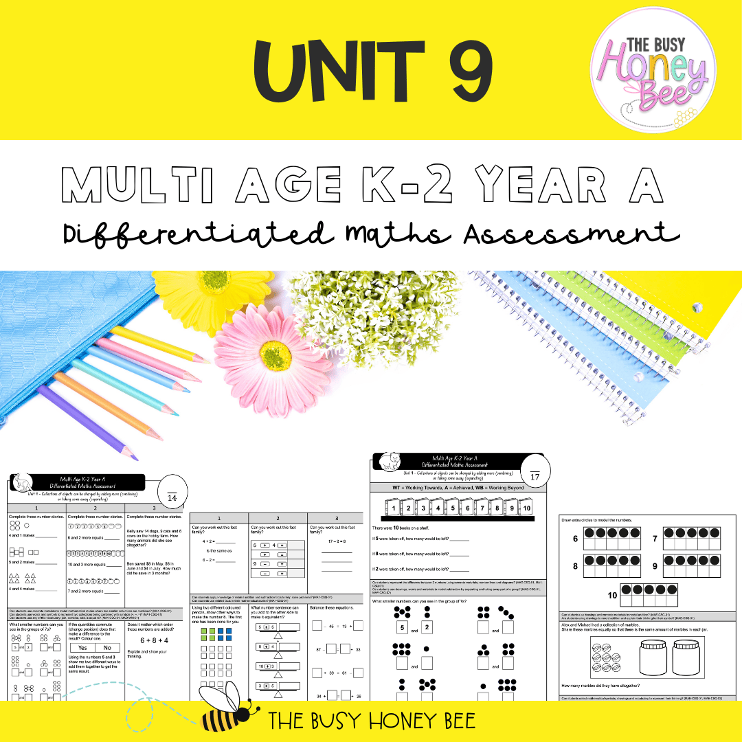 Multi Age K-2 Year A Differentiated NSW Maths Assessment Unit 9 - Assessment