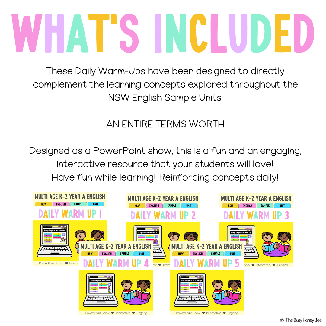Multi Age K-2 Year A English Daily Warm Up Term 1 Mega Bundle - Warm Ups | Revision