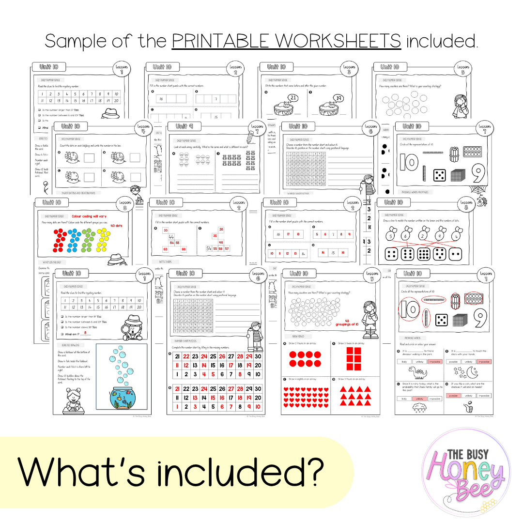 Multi Age K-2 Year A NSW Maths Worksheets Unit 10 - Workbook | Worksheets