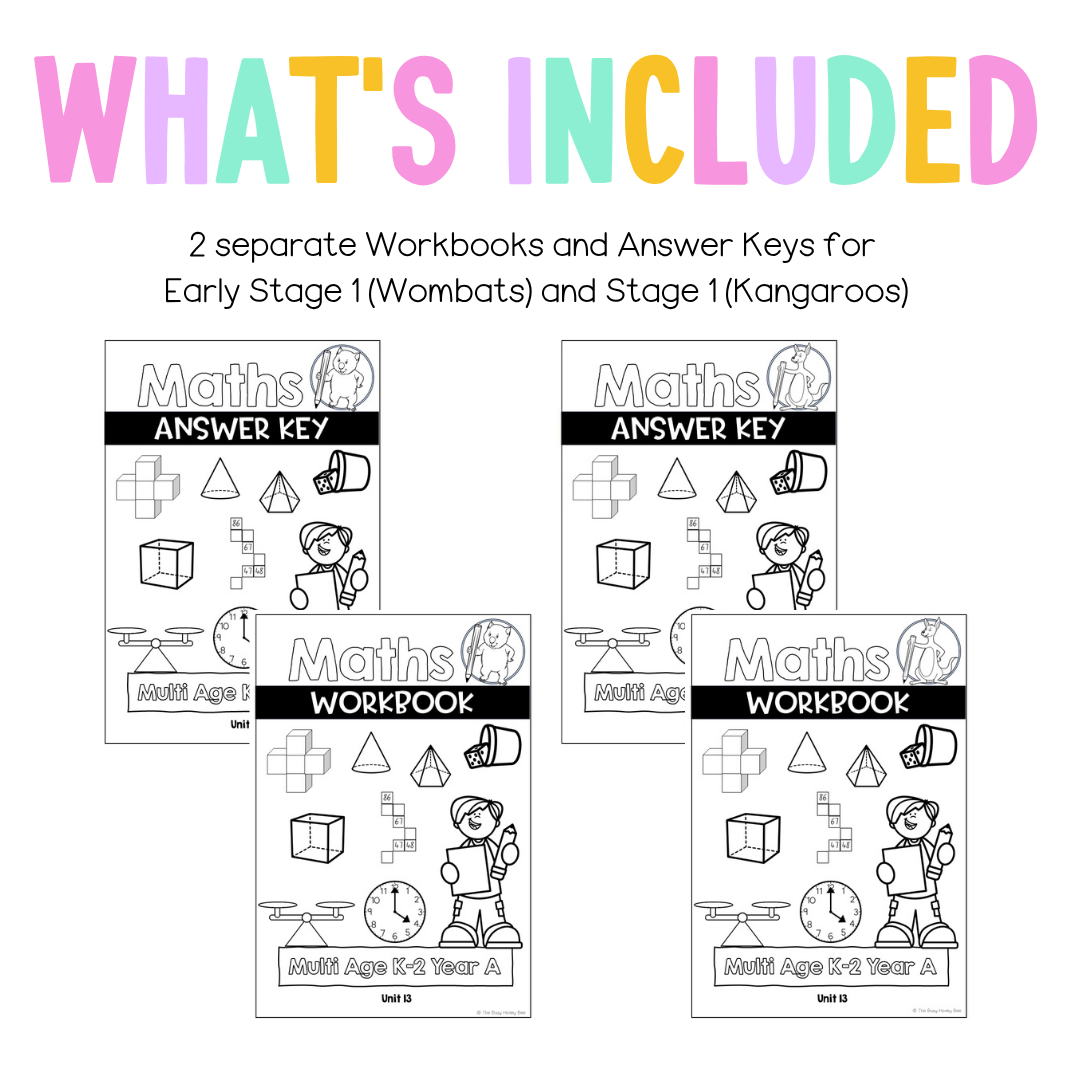 Multi Age K-2 Year A NSW Maths Worksheets Unit 13 - Workbook | Worksheets