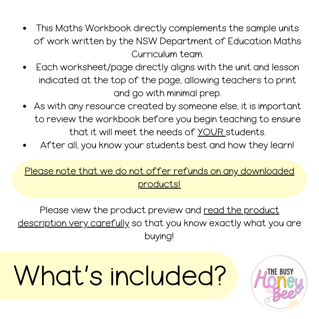 Multi Age K-2 Year A NSW Maths Worksheets Unit 16 - Workbook | Worksheets