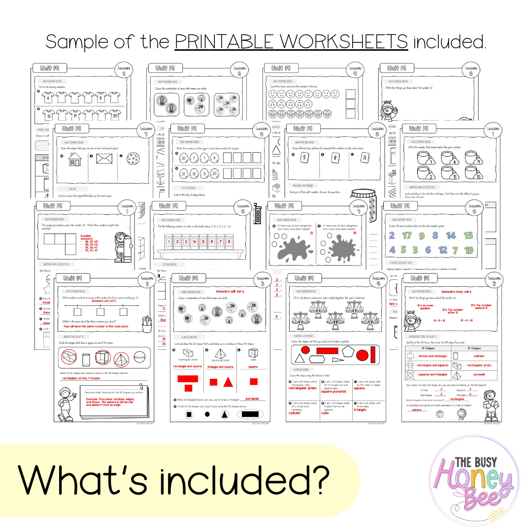 Multi Age K-2 Year A NSW Maths Worksheets Unit 19 - Workbook | Worksheets