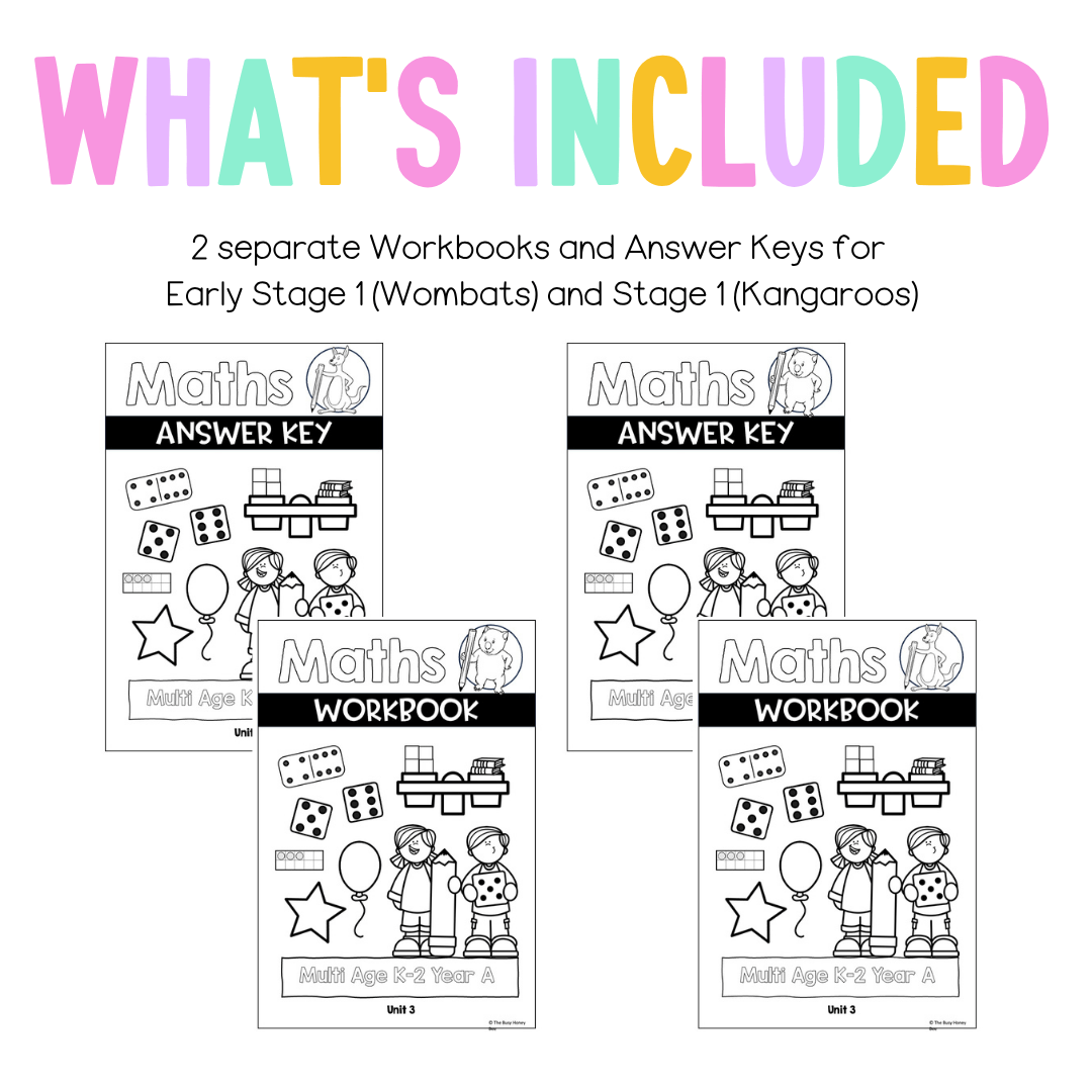Multi Age K-2 Year A NSW Maths Worksheets Unit 3 - Workbook | Worksheets