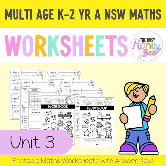 Multi Age K-2 Year A NSW Maths Worksheets Unit 3 - Workbook | Worksheets