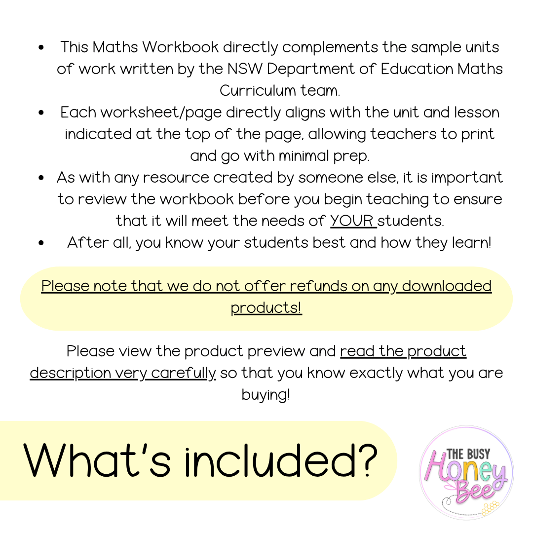 Multi Age K-2 Year A NSW Maths Worksheets Unit 6 - Workbook | Worksheets