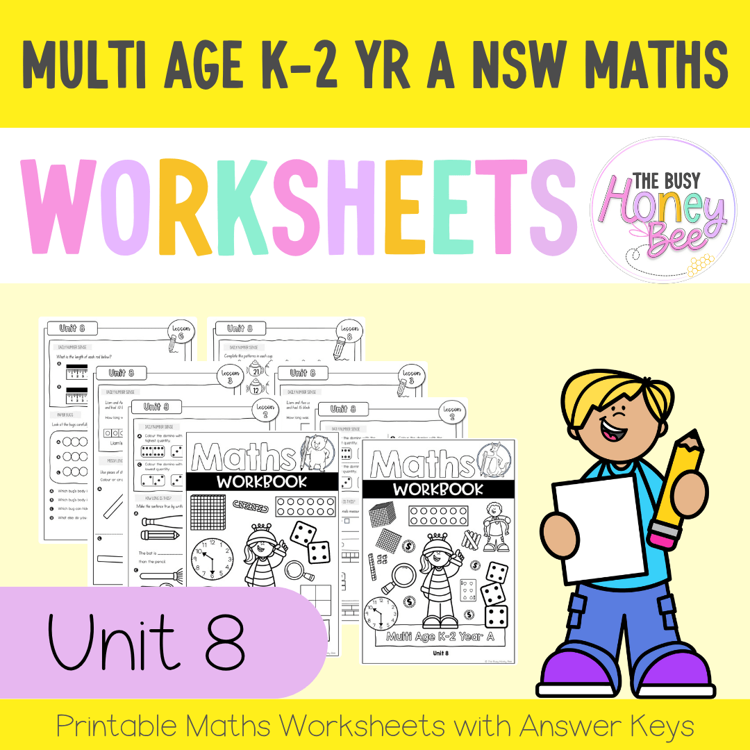 Multi Age K-2 Year A NSW Maths Worksheets Unit 8 - Workbook | Worksheets