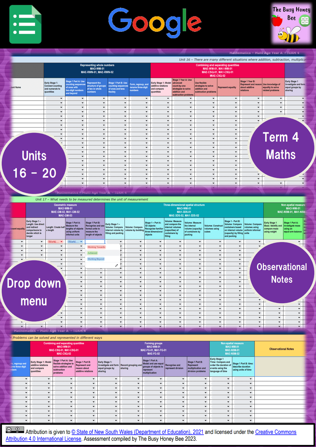 Multi Age K-2 Year A NSW Term 4 Maths Assessment Overview Google Sheet - Assessment