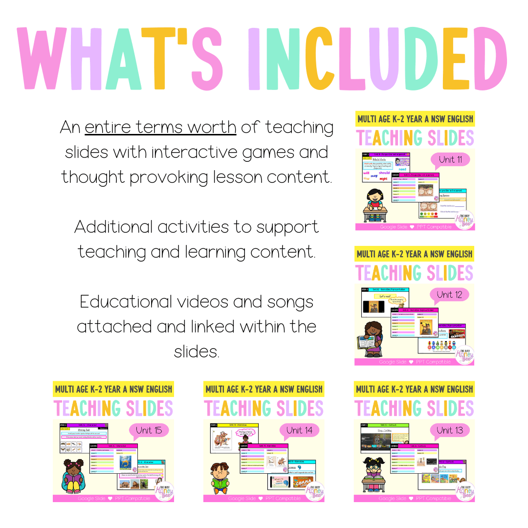 Multi Age K-2 Year A Term 3 English Teaching Slides Mega Bundle - Teaching Slides