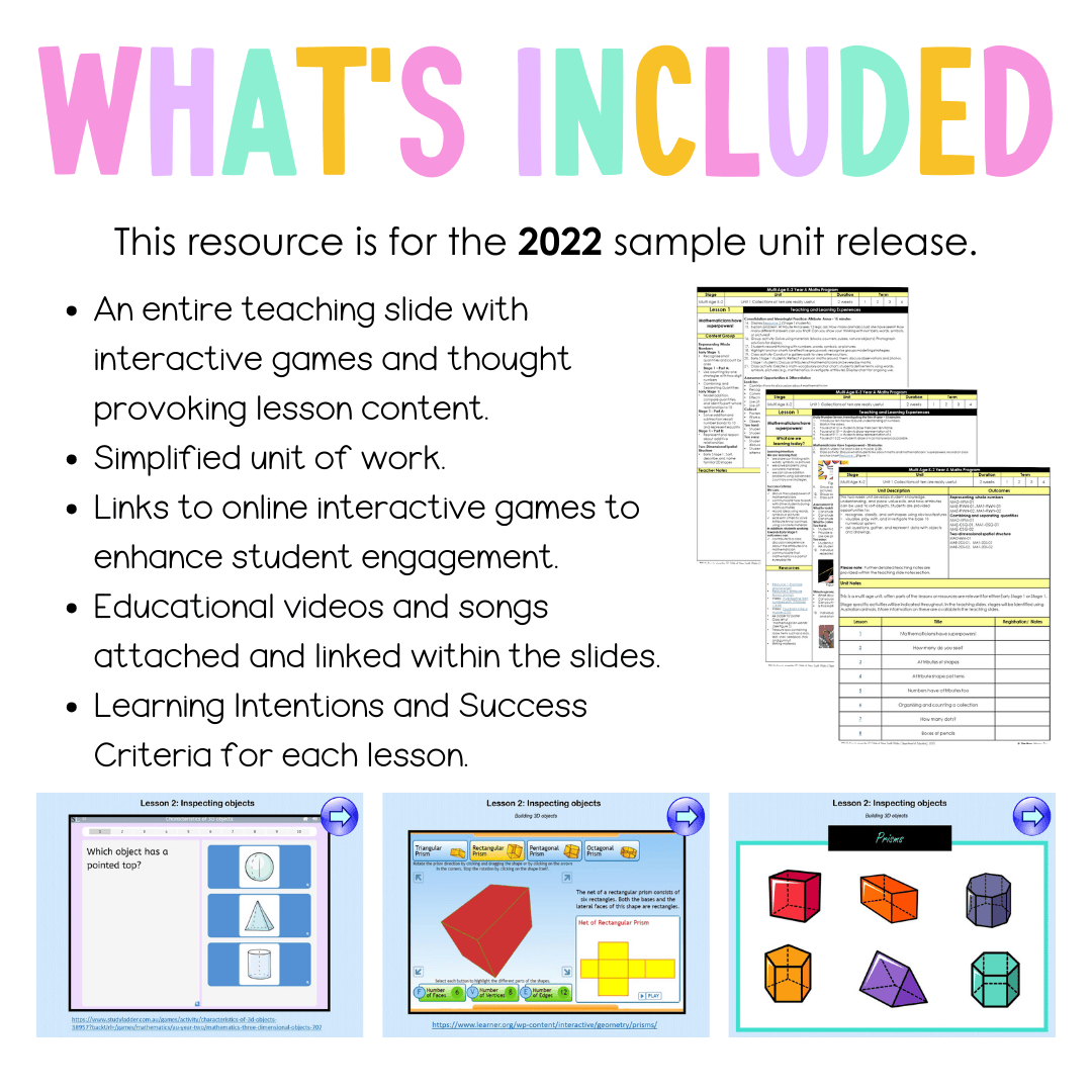 Multi Age K-2 Year A Unit 19 NSW Maths Teaching Slides 2022 - Teaching Slides