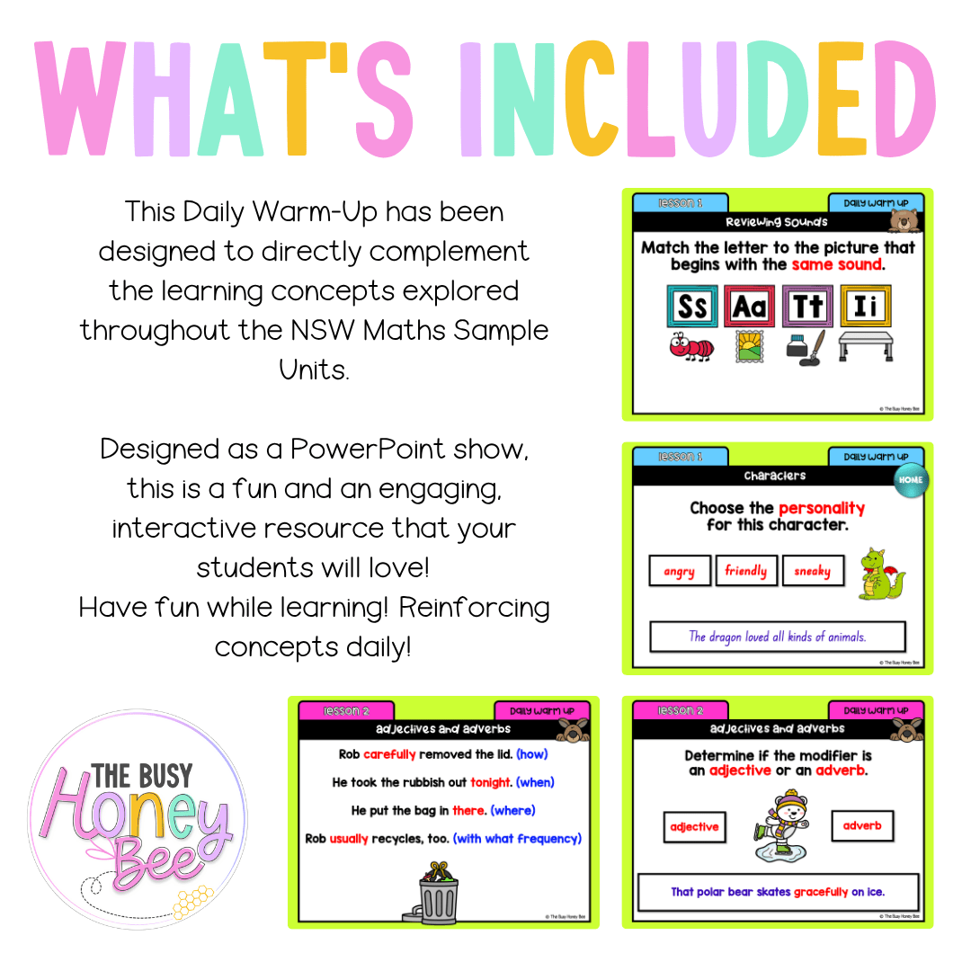 Multi Age K-2 Year B Australian | NSW English Daily Review | Warm-Up Unit 15 - Warm Up | Revision