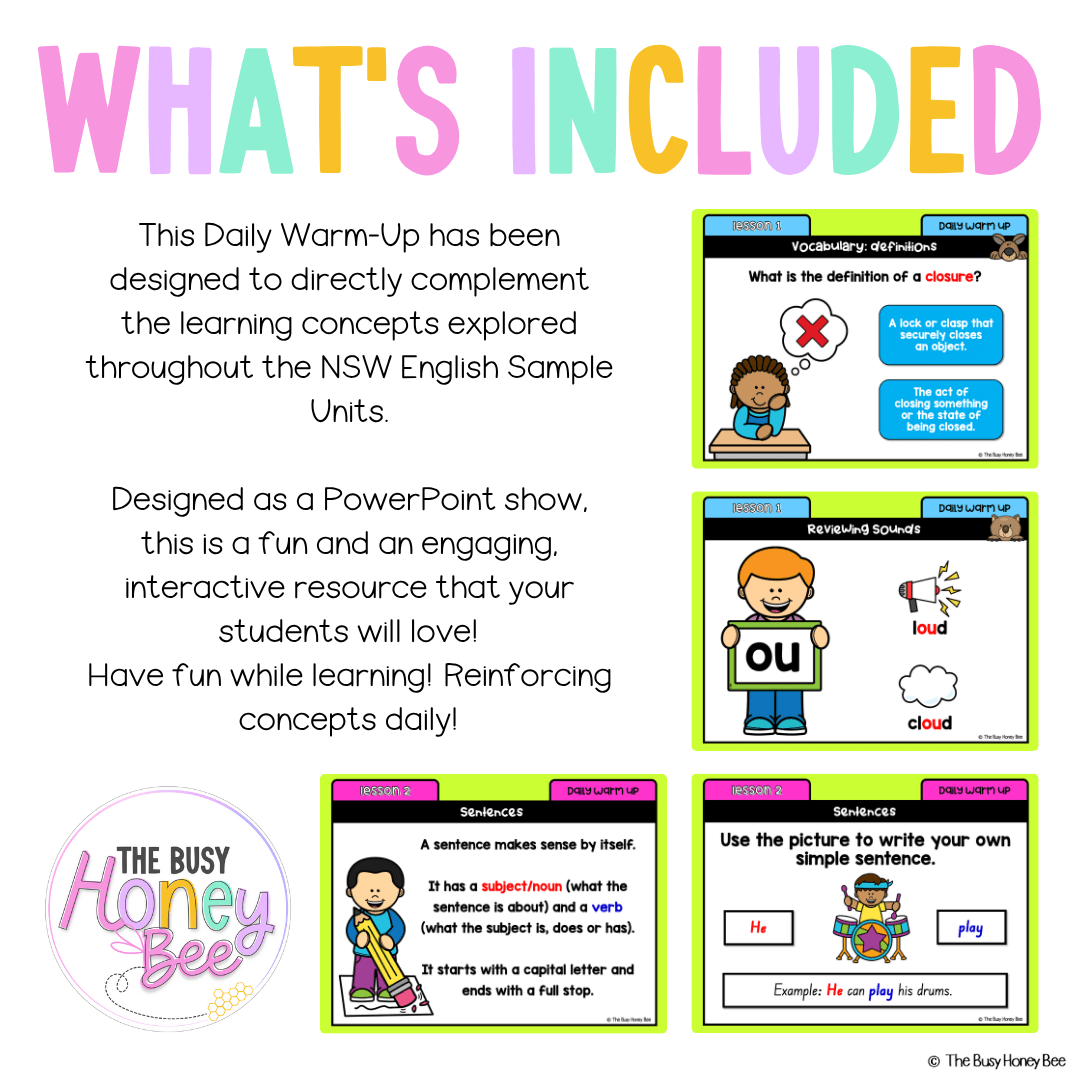 Multi Age K-2 Year B Australian | NSW English Daily Review | Warm-Up Unit 16 - Warm Up | Revision