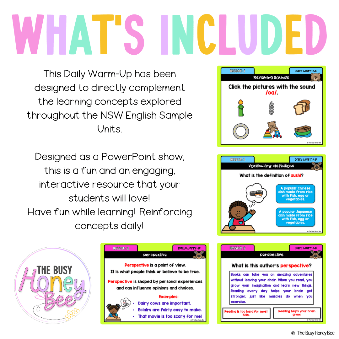 Multi Age K-2 Year B Australian | NSW English Daily Review | Warm-Up Unit 17 - Warm Up | Revision