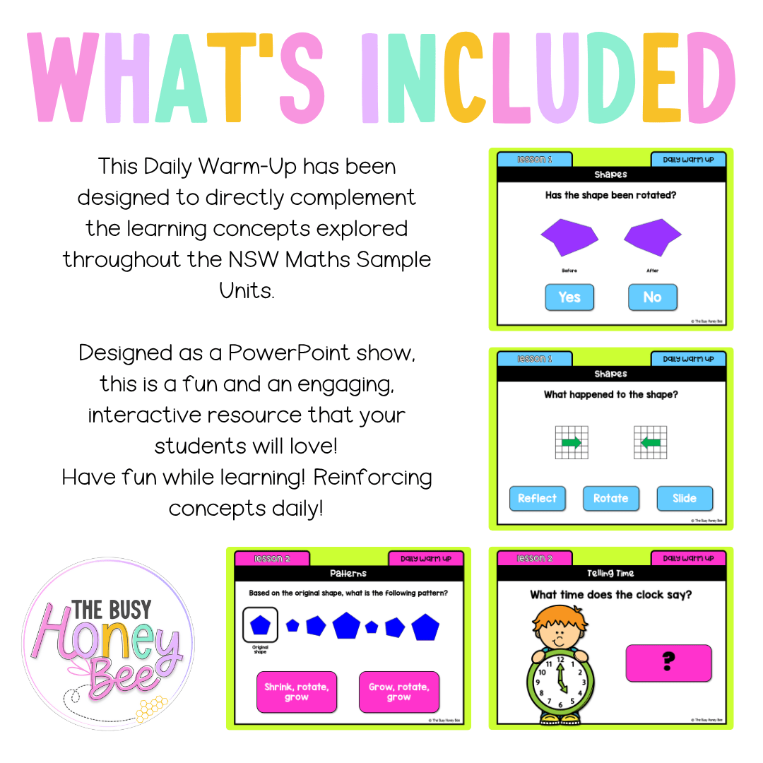 Multi Age K-2 Year B Australian | NSW Maths Daily Review | Warm-Up Unit 8 - Warm Up | Revision
