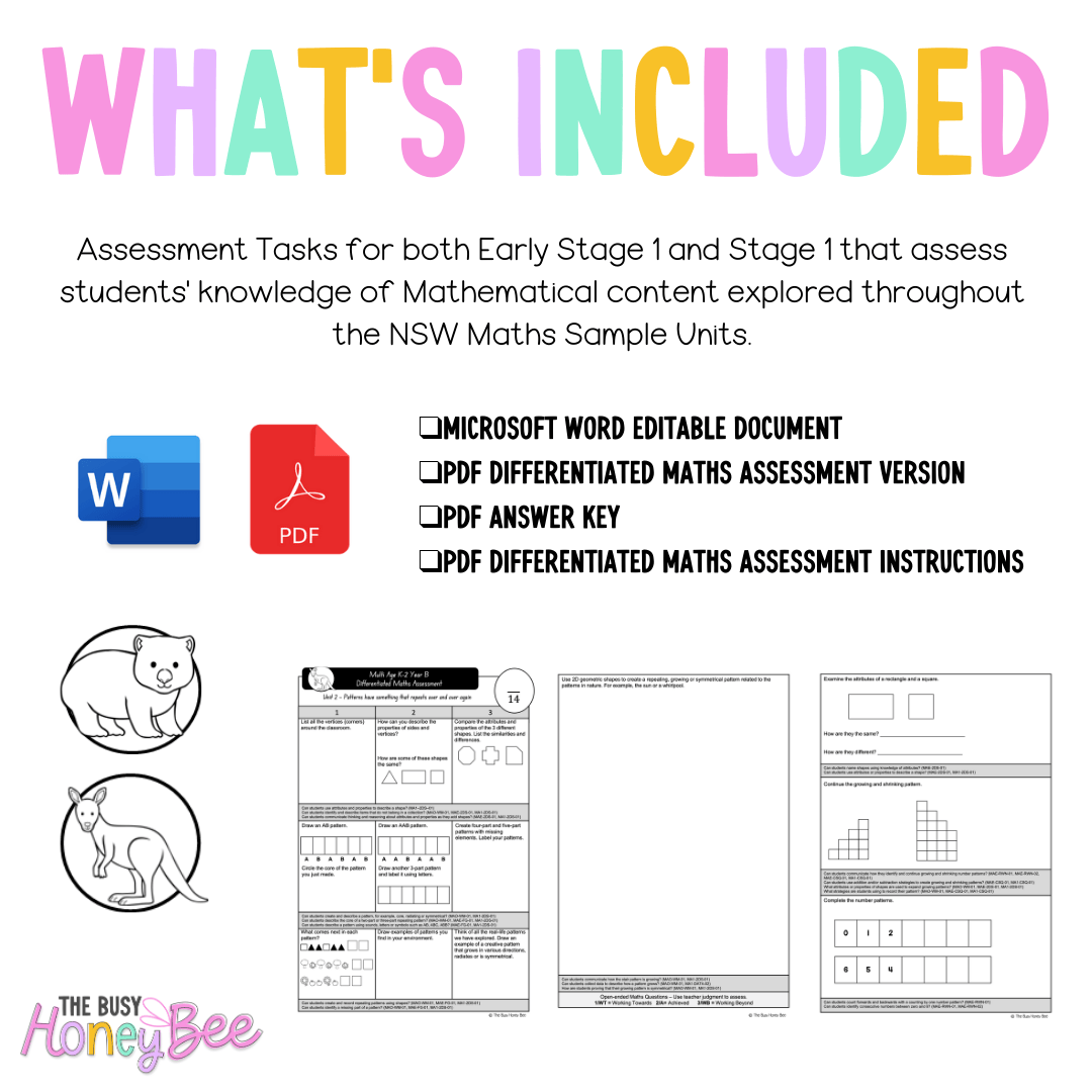 Multi Age K-2 Year B Differentiated NSW Maths Assessment Term 1 Mega Bundle - Assessment