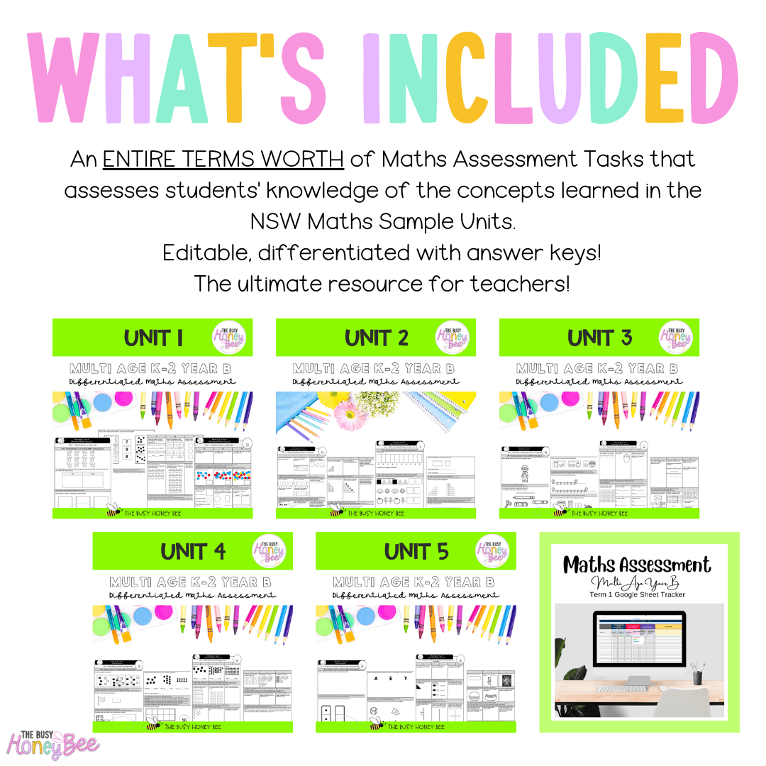 Multi Age K-2 Year B Differentiated NSW Maths Assessment Term 1 Mega Bundle - Assessment