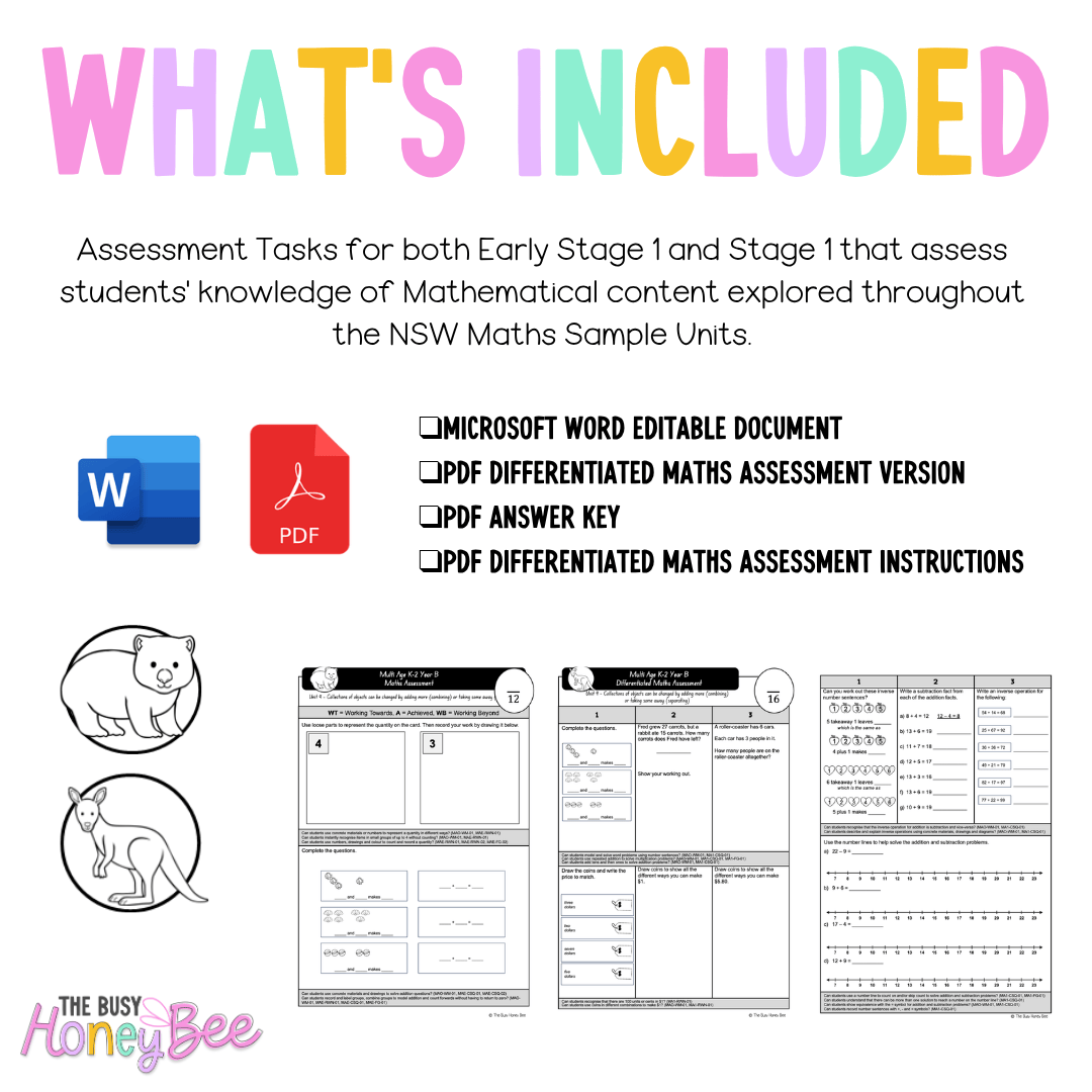 Multi Age K-2 Year B Differentiated NSW Maths Assessment Term 2 Mega Bundle - Assessment