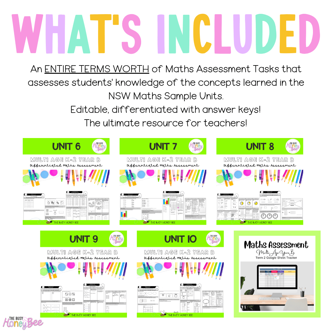 Multi Age K-2 Year B Differentiated NSW Maths Assessment Term 2 Mega Bundle - Assessment