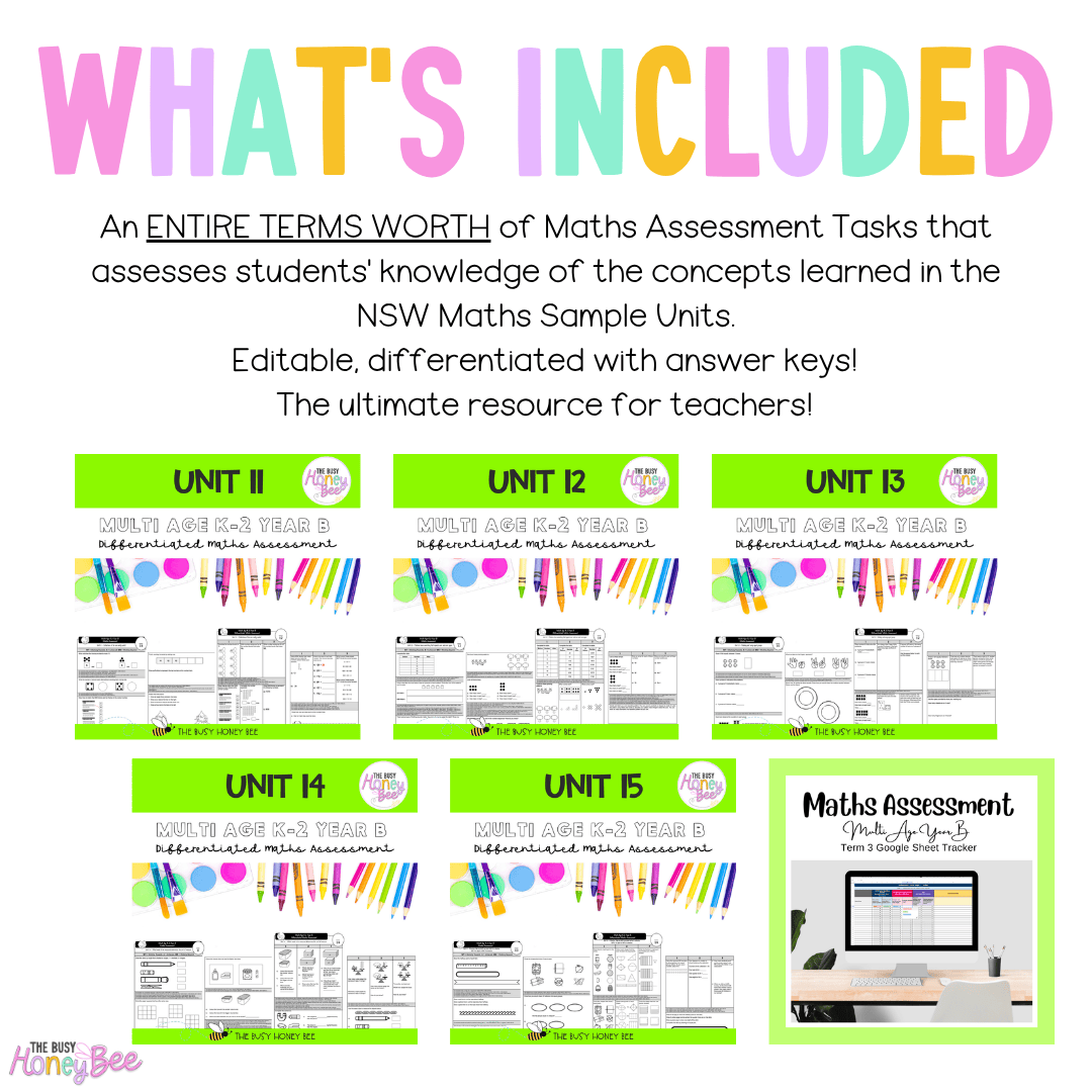 Multi Age K-2 Year B Differentiated NSW Maths Assessment Term 3 Mega Bundle - Assessment