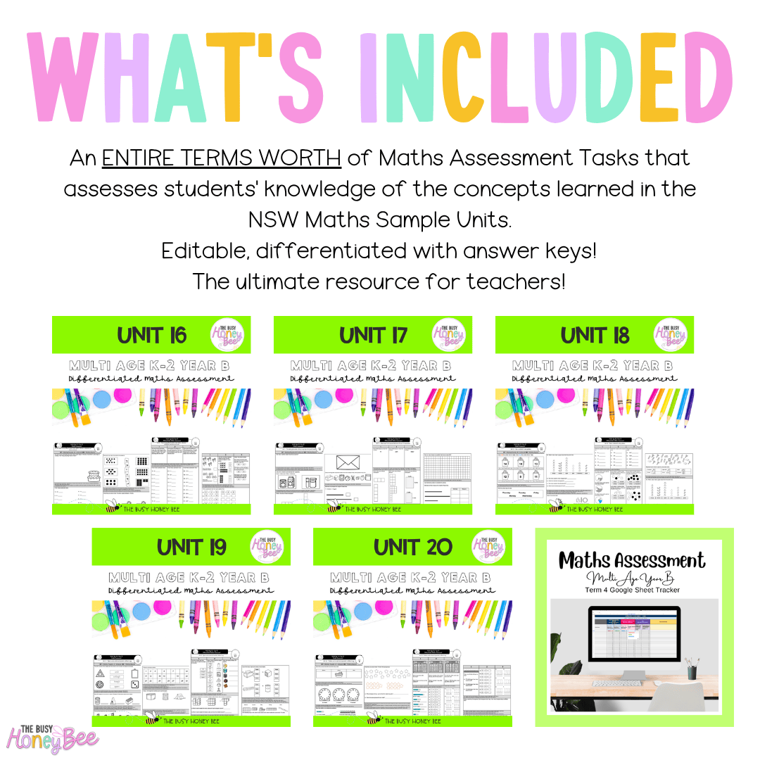 Multi Age K-2 Year B Differentiated NSW Maths Assessment Term 4 Mega Bundle - Assessment