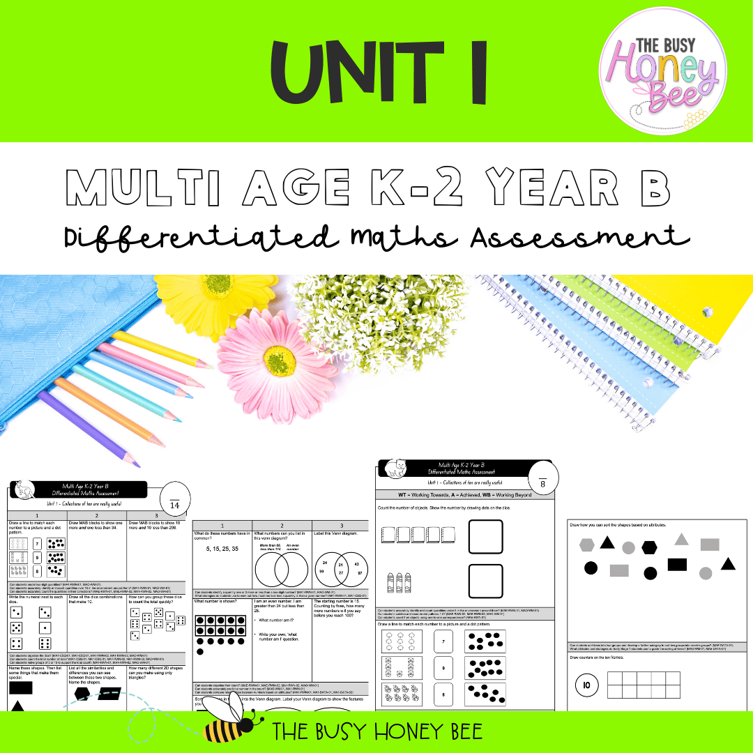 Multi Age K-2 Year B Differentiated NSW Maths Assessment Unit 1 - Assessment