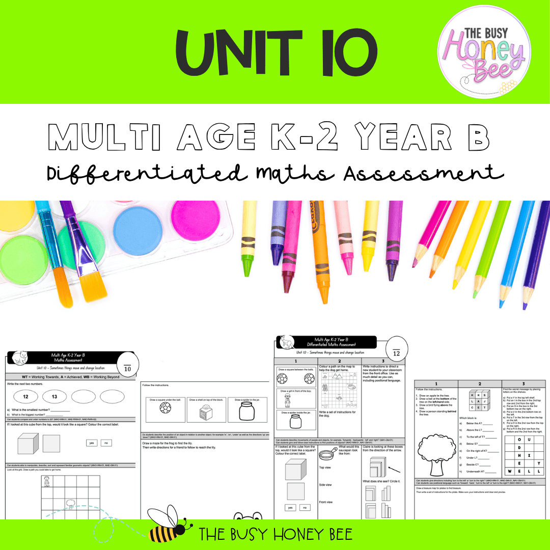 Multi Age K-2 Year B Differentiated NSW Maths Assessment Unit 10 - Assessment