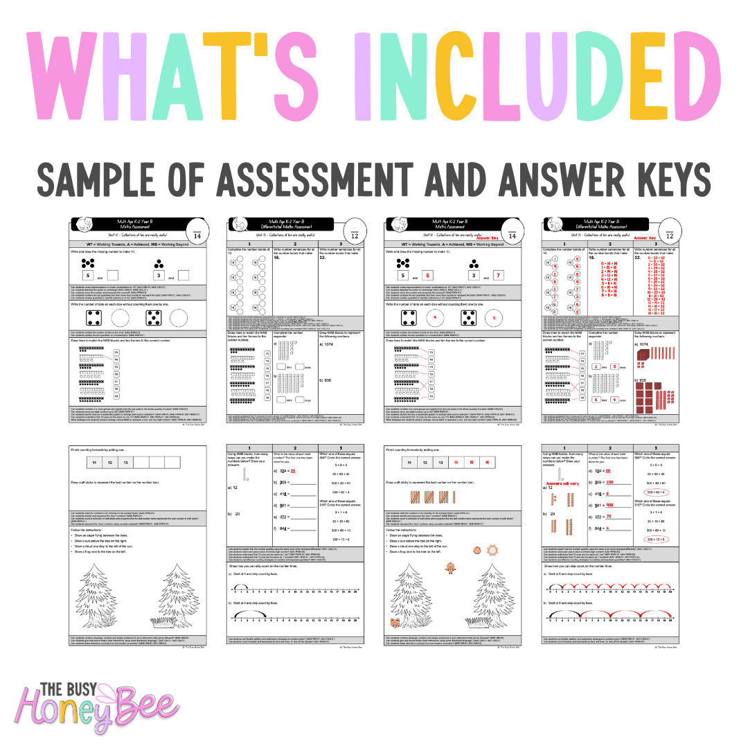 Multi Age K-2 Year B Differentiated NSW Maths Assessment Unit 11 - Assessment