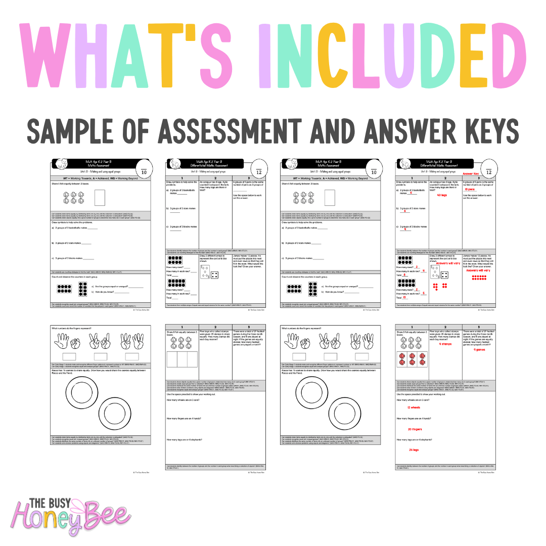 Multi Age K-2 Year B Differentiated NSW Maths Assessment Unit 13 - Assessment