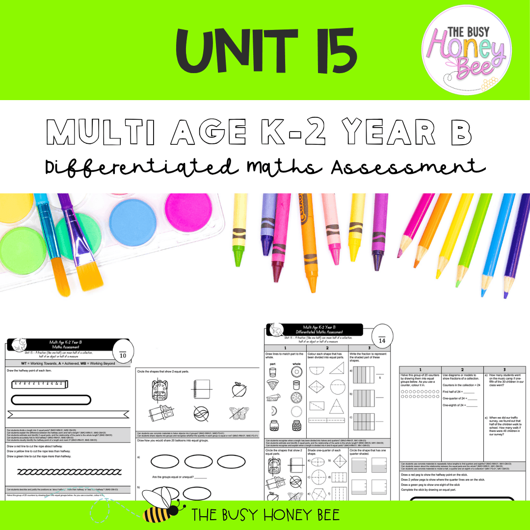 Multi Age K-2 Year B Differentiated NSW Maths Assessment Unit 15 - Assessment