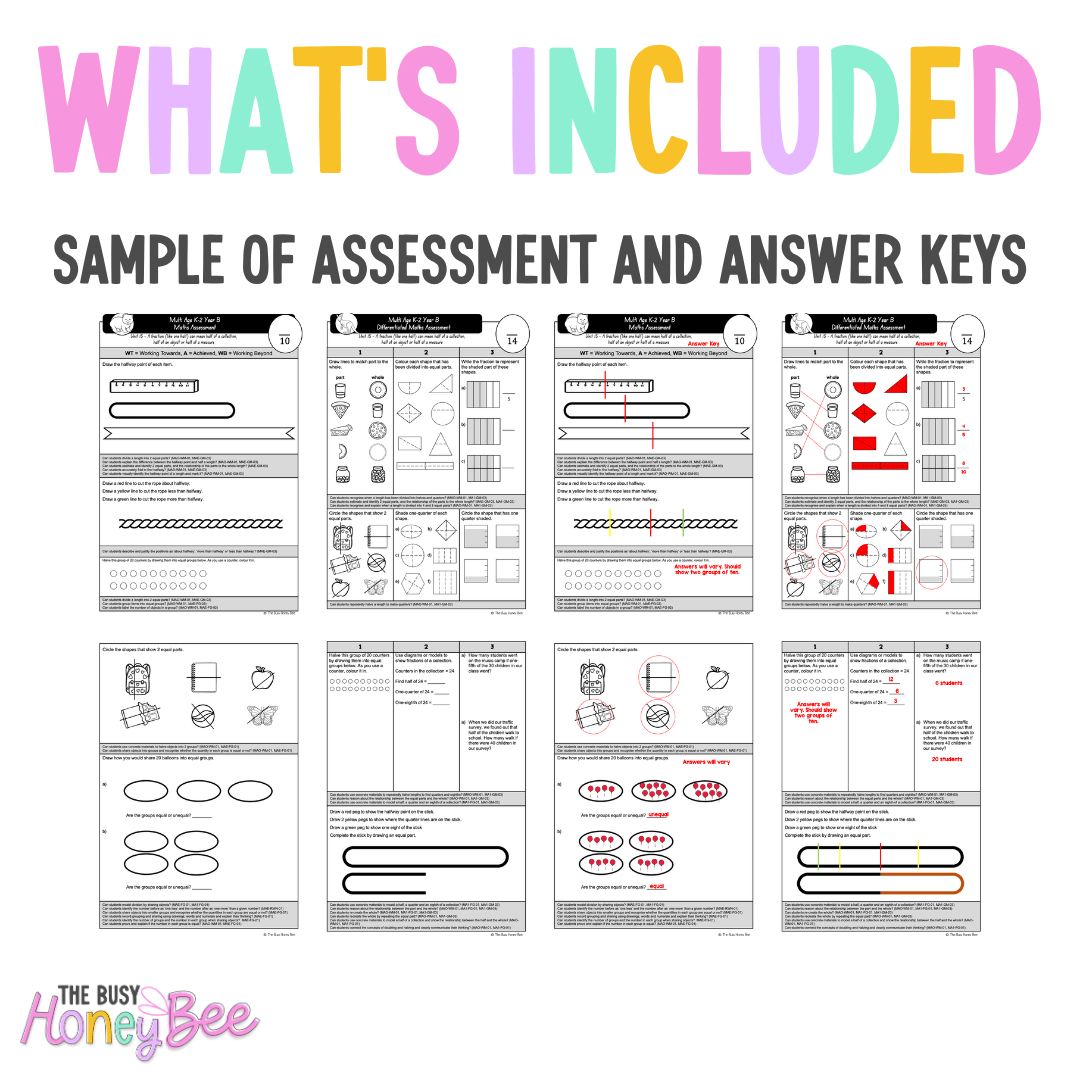 Multi Age K-2 Year B Differentiated NSW Maths Assessment Unit 15 - Assessment